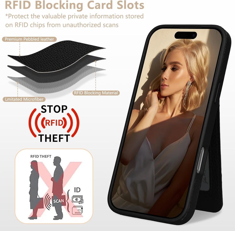 Keallce Case for iPhone 17 Pro Max 6.9'', Crossbody Wallet Case Purse with RFID Blocking 3 Card Holders, Flip Folio Leather Cover with Lanyard Wristlet Strap Women Lady for iPhone 17 Pro Max, Black - Image 3